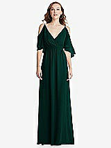 Front View Thumbnail - Evergreen Convertible Cold-Shoulder Draped Wrap Maxi Dress