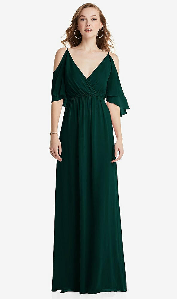 Front View - Evergreen Convertible Cold-Shoulder Draped Wrap Maxi Dress