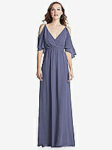Front View Thumbnail - French Blue Convertible Cold-Shoulder Draped Wrap Maxi Dress