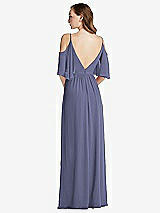Rear View Thumbnail - French Blue Convertible Cold-Shoulder Draped Wrap Maxi Dress