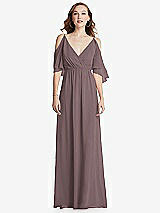 Front View Thumbnail - French Truffle Convertible Cold-Shoulder Draped Wrap Maxi Dress