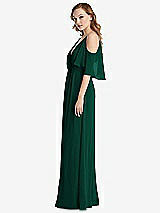 Side View Thumbnail - Hunter Green Convertible Cold-Shoulder Draped Wrap Maxi Dress