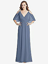 Alt View 1 Thumbnail - Larkspur Blue Convertible Cold-Shoulder Draped Wrap Maxi Dress