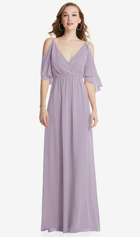 Front View - Lilac Haze Convertible Cold-Shoulder Draped Wrap Maxi Dress