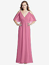 Alt View 1 Thumbnail - Orchid Pink Convertible Cold-Shoulder Draped Wrap Maxi Dress