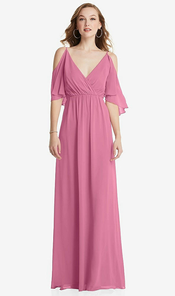 Front View - Orchid Pink Convertible Cold-Shoulder Draped Wrap Maxi Dress