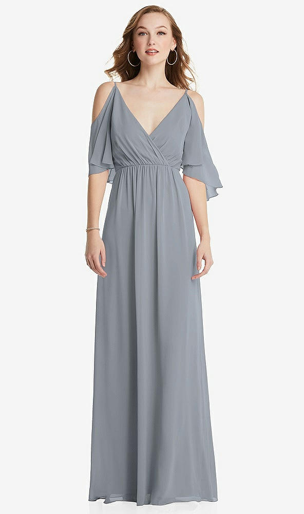 Front View - Platinum Convertible Cold-Shoulder Draped Wrap Maxi Dress