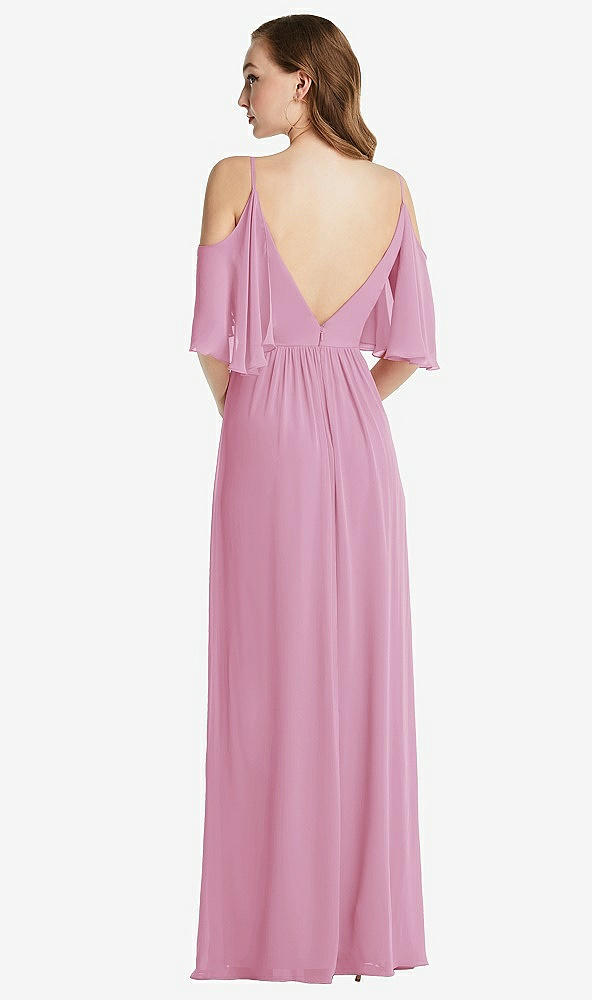 Back View - Powder Pink Convertible Cold-Shoulder Draped Wrap Maxi Dress