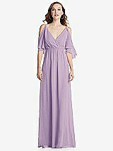Front View Thumbnail - Pale Purple Convertible Cold-Shoulder Draped Wrap Maxi Dress