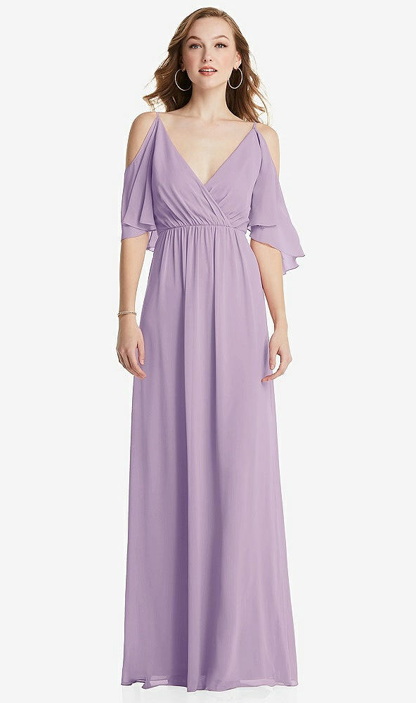 Front View - Pale Purple Convertible Cold-Shoulder Draped Wrap Maxi Dress