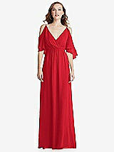 Front View Thumbnail - Parisian Red Convertible Cold-Shoulder Draped Wrap Maxi Dress