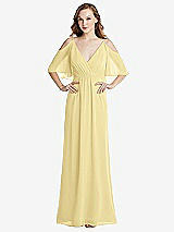 Alt View 1 Thumbnail - Pale Yellow Convertible Cold-Shoulder Draped Wrap Maxi Dress