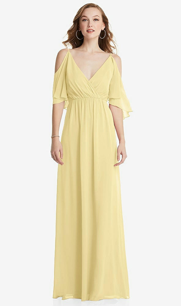 Front View - Pale Yellow Convertible Cold-Shoulder Draped Wrap Maxi Dress