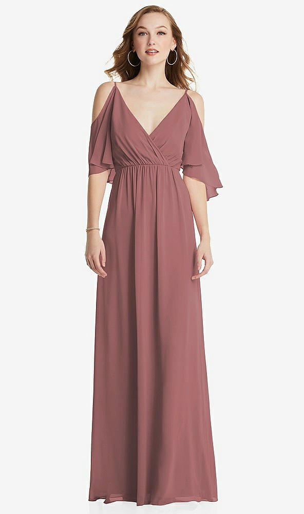 Front View - Rosewood Convertible Cold-Shoulder Draped Wrap Maxi Dress