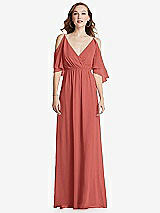 Front View Thumbnail - Coral Pink Convertible Cold-Shoulder Draped Wrap Maxi Dress