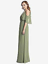 Side View Thumbnail - Sage Convertible Cold-Shoulder Draped Wrap Maxi Dress