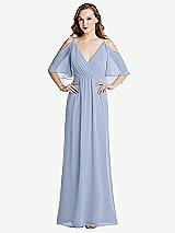Alt View 1 Thumbnail - Sky Blue Convertible Cold-Shoulder Draped Wrap Maxi Dress