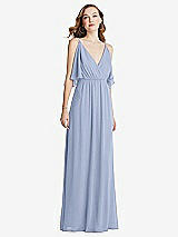 Alt View 3 Thumbnail - Sky Blue Convertible Cold-Shoulder Draped Wrap Maxi Dress