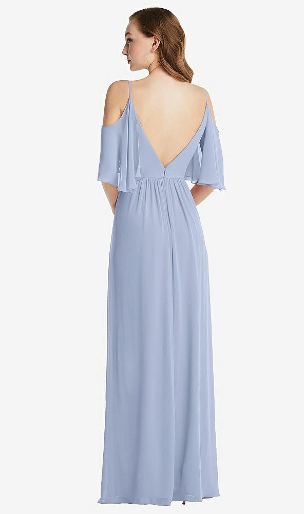 Back View - Sky Blue Convertible Cold-Shoulder Draped Wrap Maxi Dress