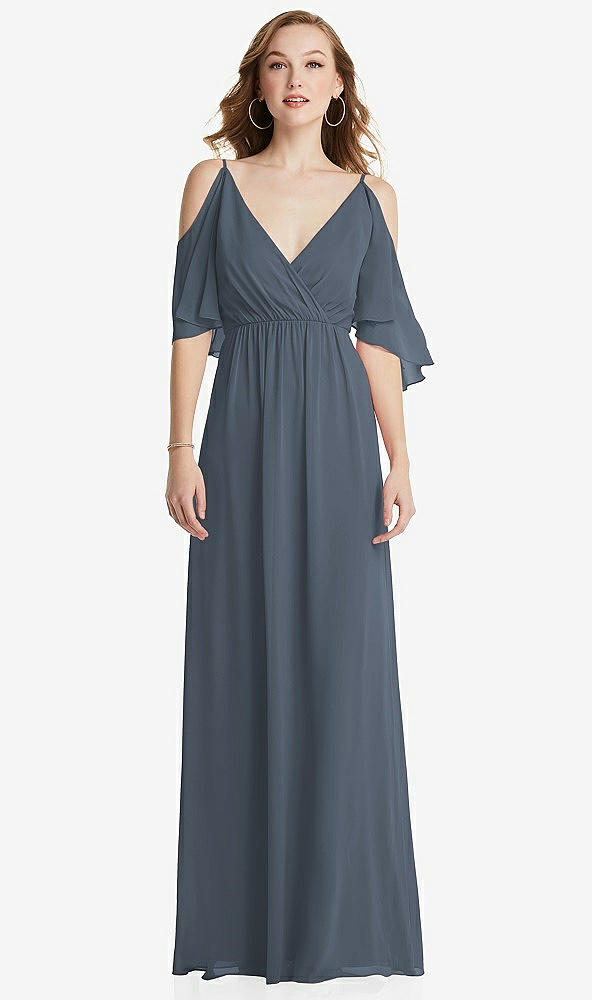 Front View - Silverstone Convertible Cold-Shoulder Draped Wrap Maxi Dress