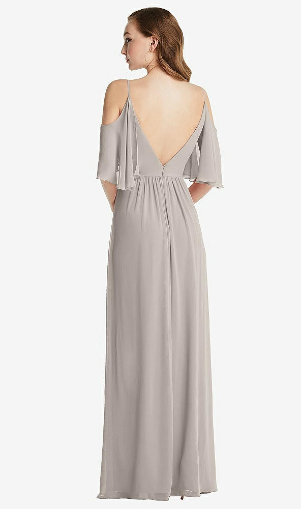 Back View - Taupe Convertible Cold-Shoulder Draped Wrap Maxi Dress