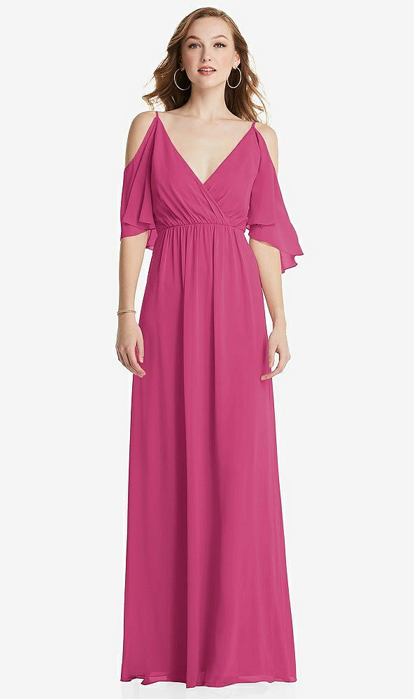 Front View - Tea Rose Convertible Cold-Shoulder Draped Wrap Maxi Dress