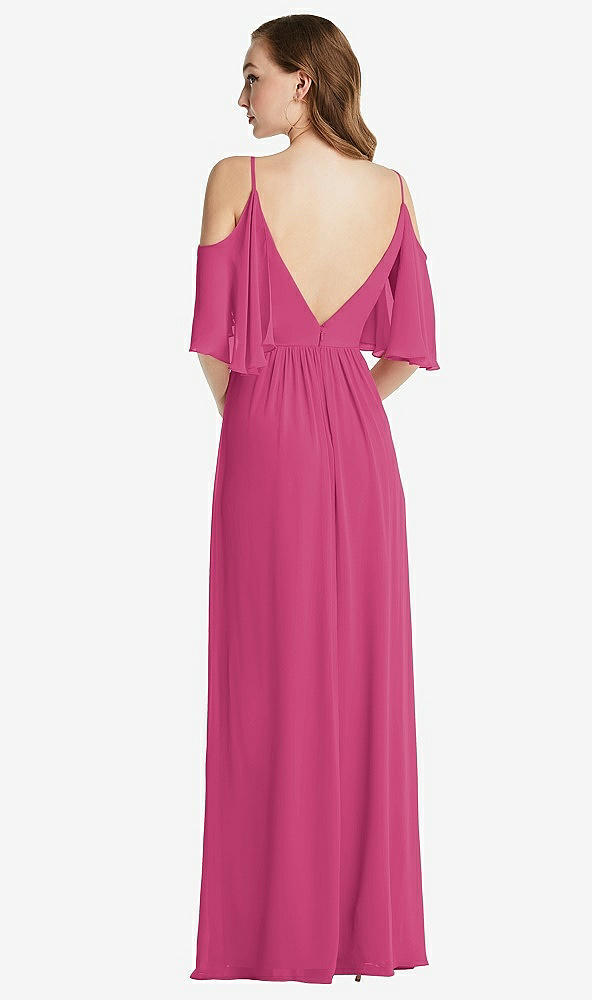 Back View - Tea Rose Convertible Cold-Shoulder Draped Wrap Maxi Dress