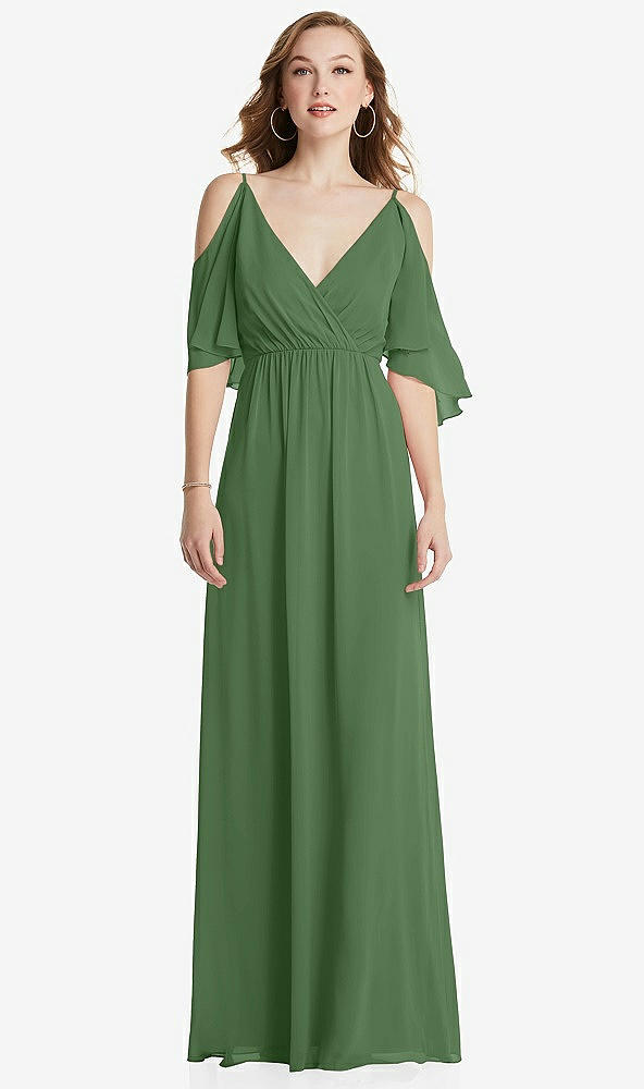 Front View - Vineyard Green Convertible Cold-Shoulder Draped Wrap Maxi Dress