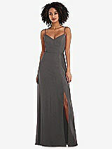 Front View Thumbnail - Caviar Gray Tie-Back Cutout Maxi Dress with Front Slit