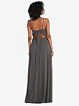 Rear View Thumbnail - Caviar Gray Tie-Back Cutout Maxi Dress with Front Slit