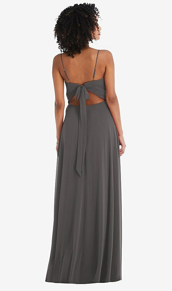 Back View - Caviar Gray Tie-Back Cutout Maxi Dress with Front Slit