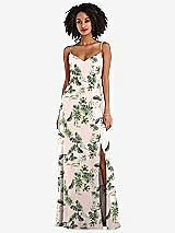 Front View Thumbnail - Palm Beach Print Tie-Back Cutout Maxi Dress with Front Slit