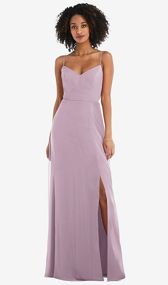 Front View - Suede Rose Tie-Back Cutout Maxi Dress with Front Slit