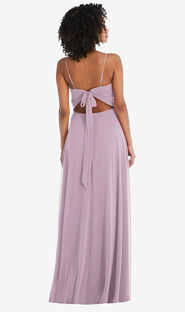 Back View - Suede Rose Tie-Back Cutout Maxi Dress with Front Slit