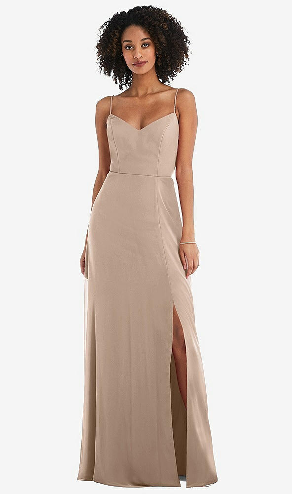 Front View - Topaz Tie-Back Cutout Maxi Dress with Front Slit