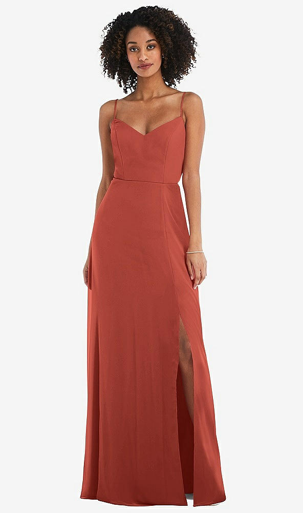 Front View - Amber Sunset Tie-Back Cutout Maxi Dress with Front Slit