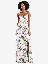 Front View Thumbnail - Butterfly Botanica Ivory Tie-Back Cutout Maxi Dress with Front Slit