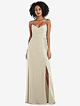Front View Thumbnail - Champagne Tie-Back Cutout Maxi Dress with Front Slit