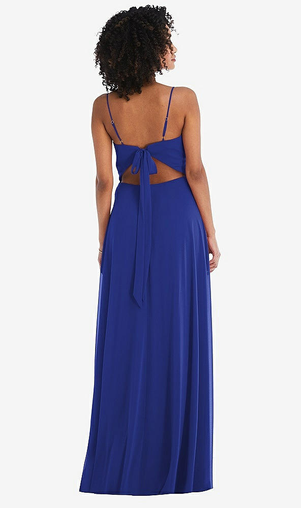 Back View - Cobalt Blue Tie-Back Cutout Maxi Dress with Front Slit