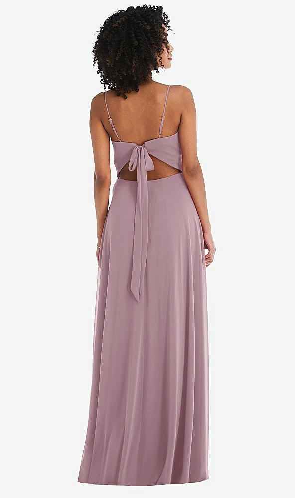 Back View - Dusty Rose Tie-Back Cutout Maxi Dress with Front Slit