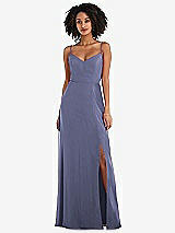 Front View Thumbnail - French Blue Tie-Back Cutout Maxi Dress with Front Slit