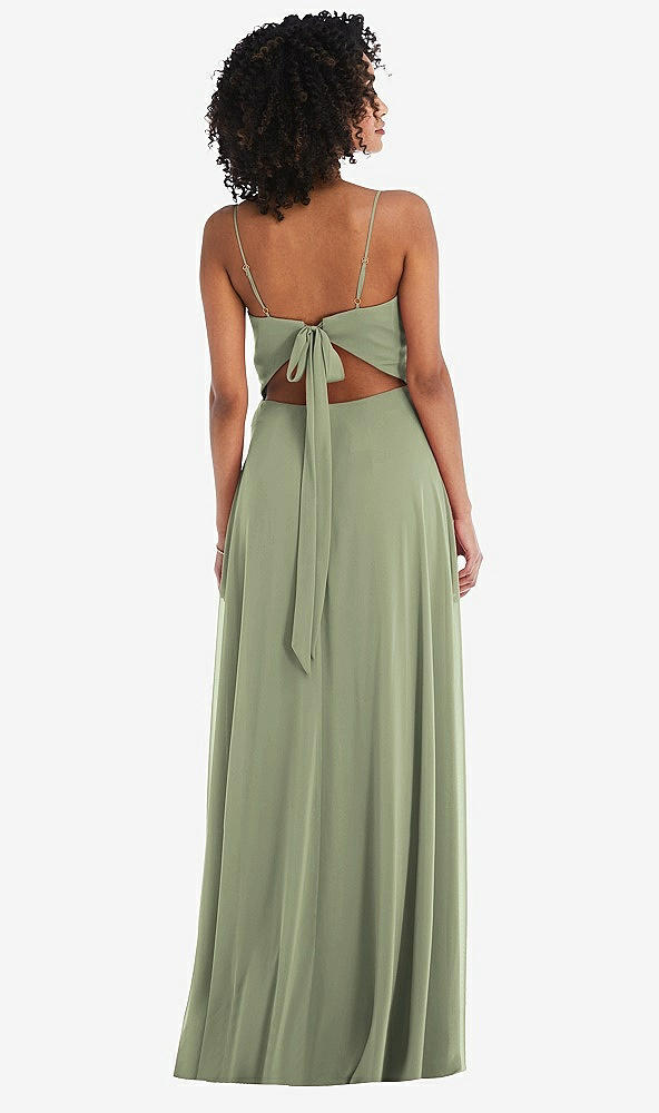 Back View - Sage Tie-Back Cutout Maxi Dress with Front Slit