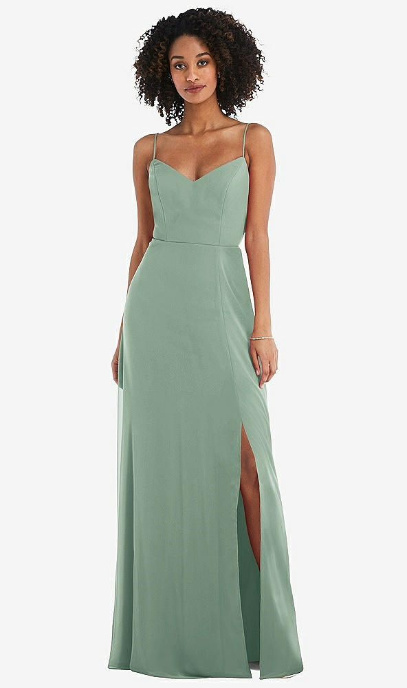Front View - Seagrass Tie-Back Cutout Maxi Dress with Front Slit