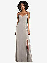 Front View Thumbnail - Taupe Tie-Back Cutout Maxi Dress with Front Slit