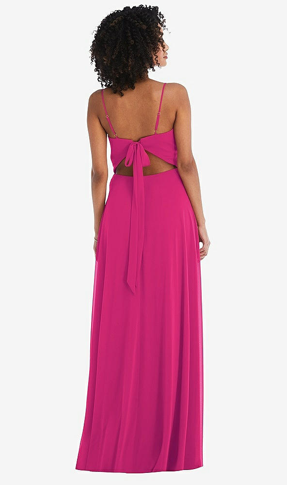 Back View - Think Pink Tie-Back Cutout Maxi Dress with Front Slit