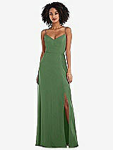 Front View Thumbnail - Vineyard Green Tie-Back Cutout Maxi Dress with Front Slit