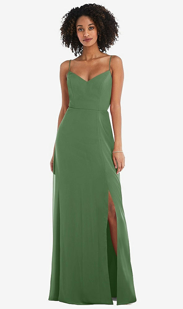 Front View - Vineyard Green Tie-Back Cutout Maxi Dress with Front Slit