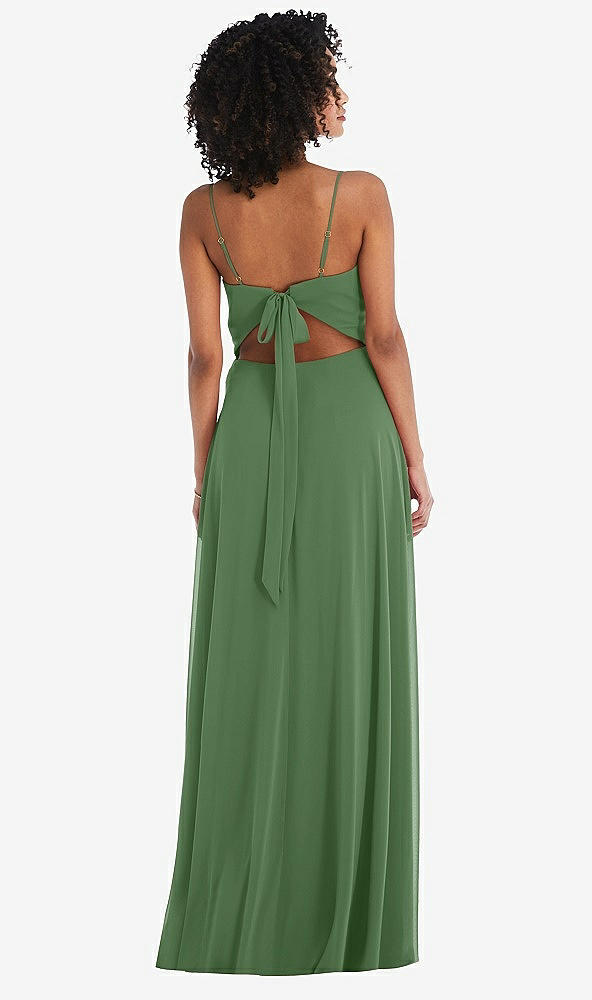 Back View - Vineyard Green Tie-Back Cutout Maxi Dress with Front Slit