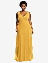 Front View Thumbnail - NYC Yellow Deep V-Neck Chiffon Maxi Dress