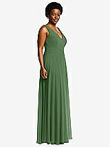 Side View Thumbnail - Vineyard Green Deep V-Neck Chiffon Maxi Dress